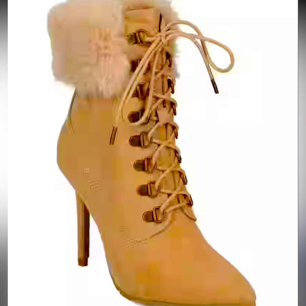 New Charlotte Russe Faux Suede Corset Lace Up Faux Fur Trim Stiletto Boot - Picture 8 of 14